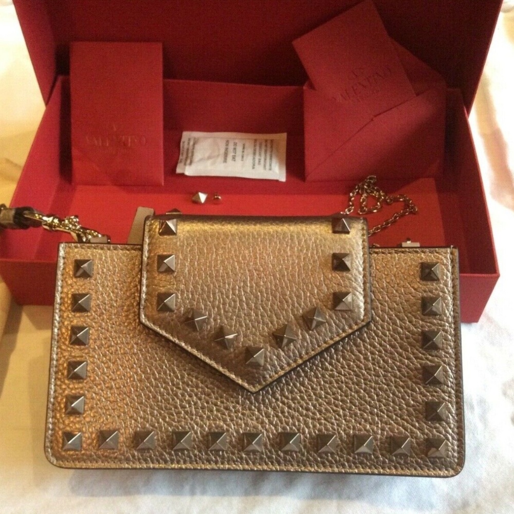 Valentino wristlet/phone case pewter leather